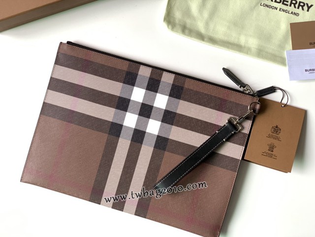 Burberry專門店新款男士手拿包 巴寶莉格紋環保帆布拉鏈收納袋 yxb1320